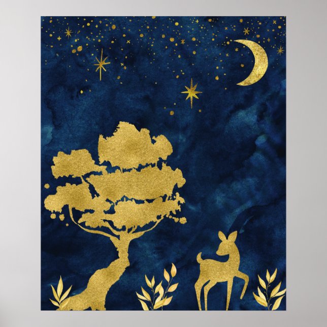 Starry night - gold silhouette poster (Front)