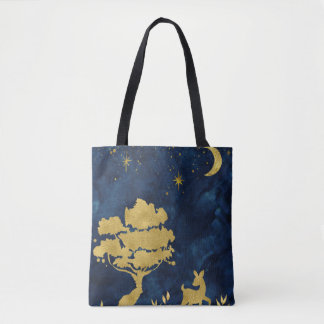 Starry night - gold silhouette tote bag