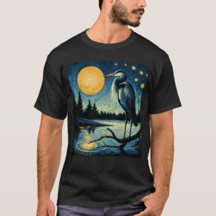 Starry Night Great Blue Heron Van Gogh Bird Lover T-Shirt