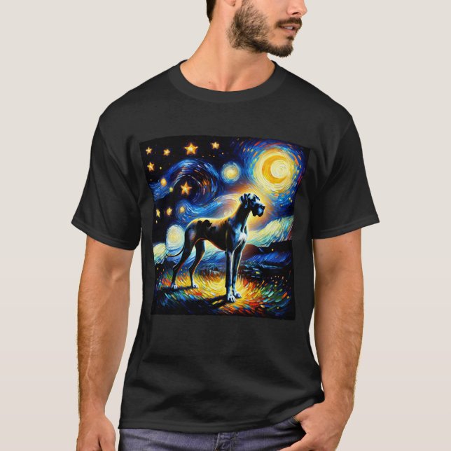 Starry Night Great Dane Dog Van Gogh Lover T-Shirt (Front)
