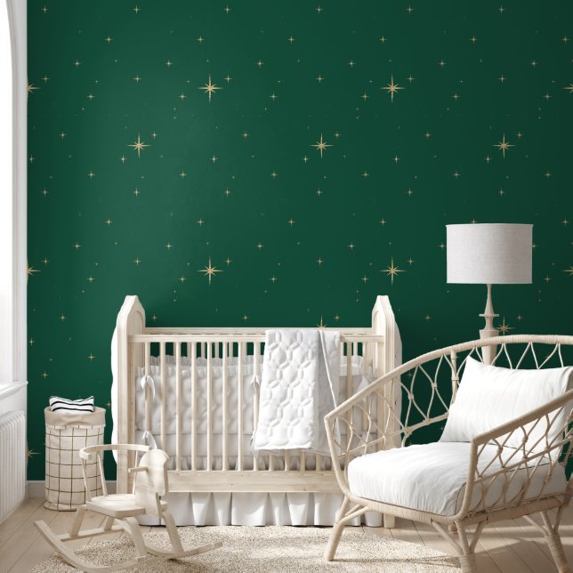 Starry Night  - Green Peel & Stick Wallpaper (Kids)