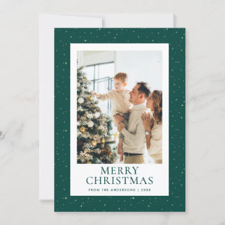 Starry Night Green Photo Merry Christmas Holiday Card