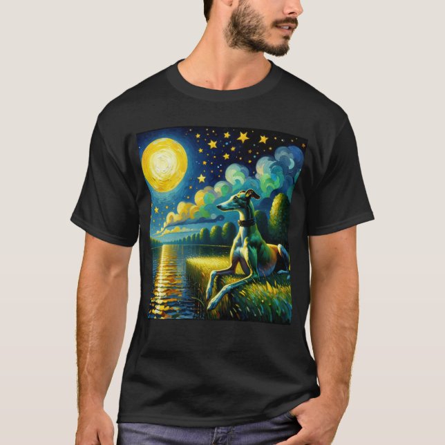 Starry Night Greyhound Dog Van Gogh Lover T-Shirt (Front)