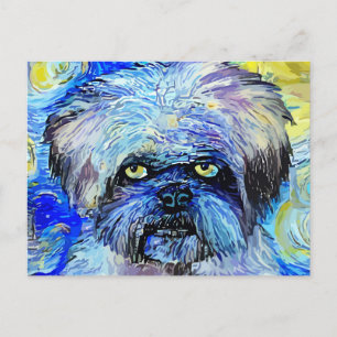 Starry Night Grumpy Terrier Dog Portrait Postcard
