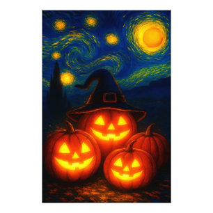 Starry Night Halloween Pumpkins Poster