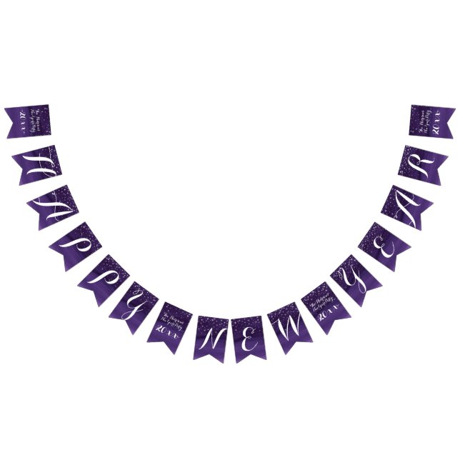 Starry night Happy New Year dark purple blue Bunting (All)