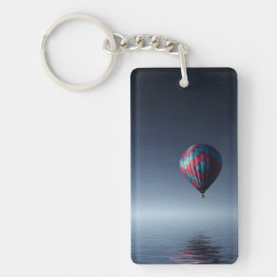 Starry Night Hot Air Balloon Over Water Keychain