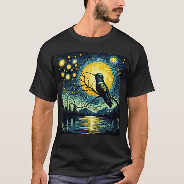 Starry Night Hummingbird Van Gogh Bird Lover T-Shirt (Front)