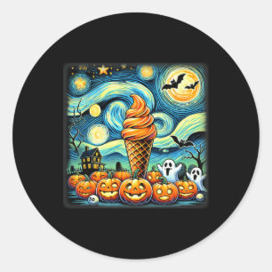 Starry Night Ice Cream Cone Halloween Classic Round Sticker