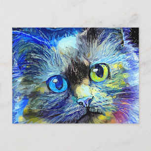 Starry Night Impressionist Tabby Cat Portrait Postcard