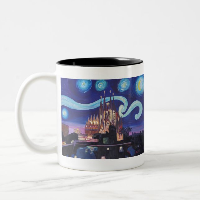 Starry Night in Barcelona - Van Gogh Inspirations Two-Tone Coffee Mug (Left)