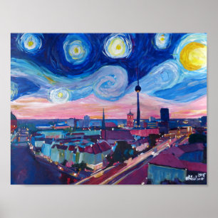 Starry Night in Berlin with skyline Poster