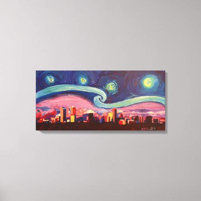Starry Night in Denver Colorado Skyline Canvas Print (Front)
