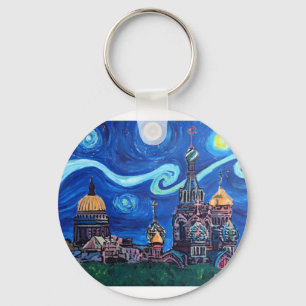 Starry Night in St Petersburg Russia Key Ring