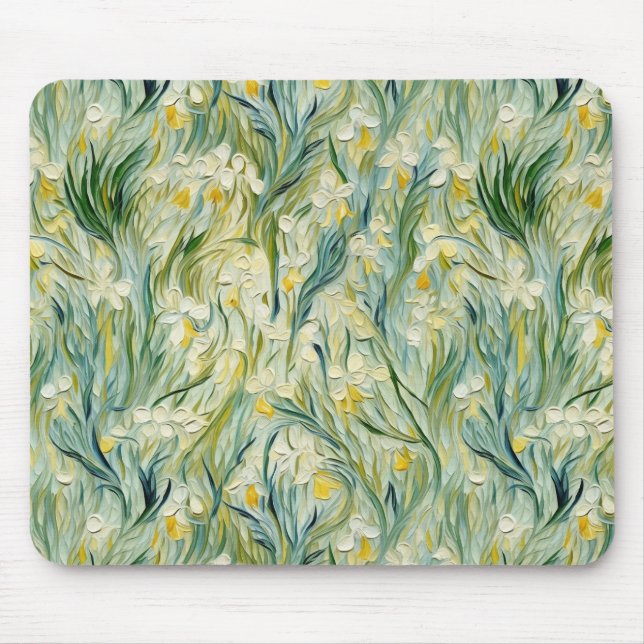 Starry Night-inspired Floral Paint Textured-style Mouse Mat (Front)