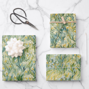 Starry Night-inspired Floral Paint Textured-style Wrapping Paper Sheet