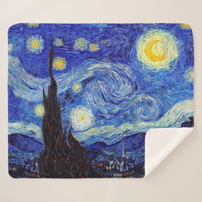 Starry Night Inspired Van Gogh Sherpa Blanket (Front (Horizontal))