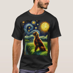 Starry Night Irish Setter Dog Van Gogh Lover T-Shirt