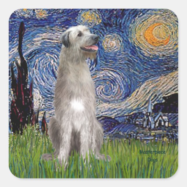 Starry Night - Irish Wolfhound Square Sticker (Front)