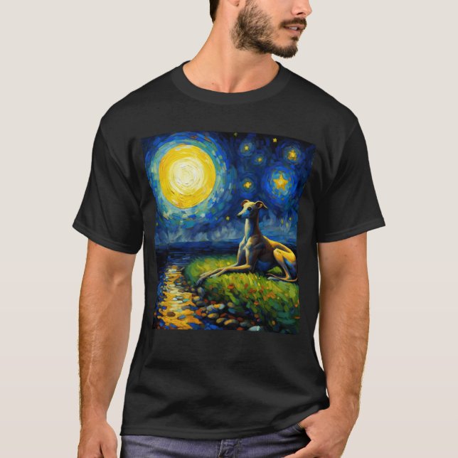 Starry Night Italian Greyhound Dog Van Gogh Lover T-Shirt (Front)