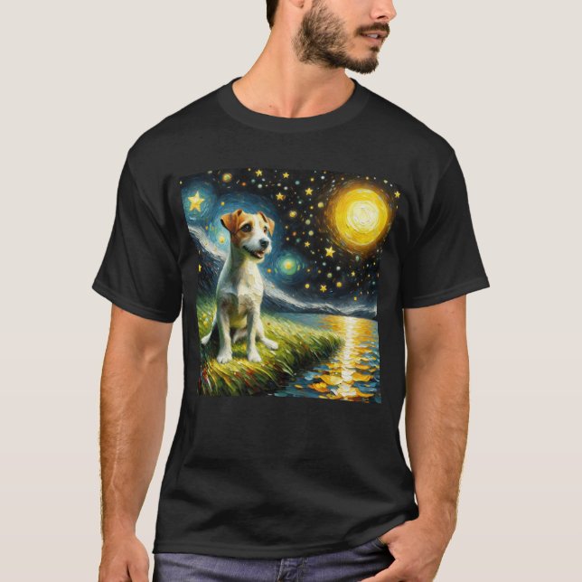 Starry Night Jack Russell Terrier Dog Van Gogh T-Shirt (Front)