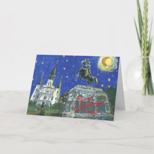 Starry Night Jackson Square Merry Christmas Holiday Card