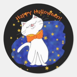 Starry Night Kitty Cat Halloween Classic Round Sticker