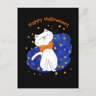 Starry Night Kitty Cat Halloween Holiday Postcard