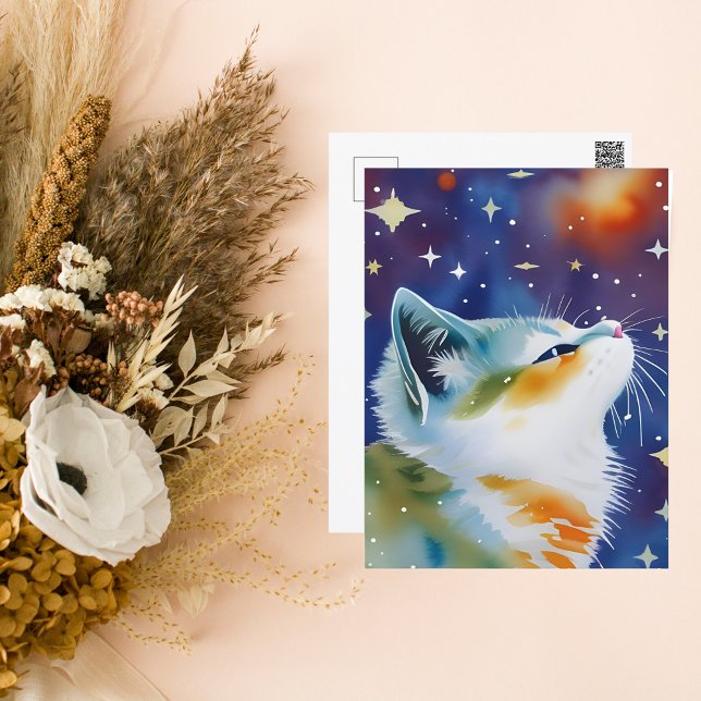 Starry Night Kitty Watercolor Postcard (Creator Uploaded)