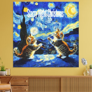 Starry Night Kittymas Christmas Spoof Canvas Print