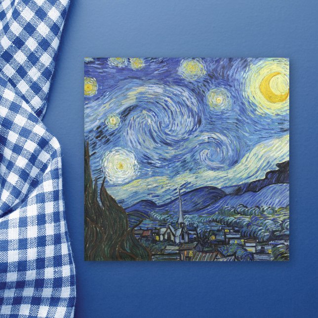Starry Night Landscape Vincent van Gogh Glass Coaster (Creator Uploaded)