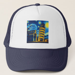 Starry Night Leaning Tower Of Pisa Italy Trucker Hat