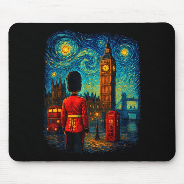 Starry Night London Red Telephone Box Queen's Guar Mouse Mat (Front)