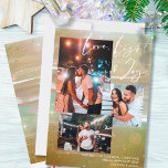 Starry Night Love Light and Joy 3 Photo Gold Holiday Card<br><div class="desc">Create your own 3 photo collage holiday card, with Love Light & Joy hand lettering, on a starry night background. The design features watercolor brush strokes, in shades of gold yellow green and sand, with stars, starlight glow and gold dust. Love, light & joy is lettered in modern script calligraphy,...</div>