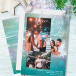 Starry Night Love Light and Joy 3 Photo Green Holiday Card<br><div class="desc">Create your own 3 photo collage holiday card, with Love Light & Joy hand lettering, on a starry night background. The design features watercolor brush strokes, in shades of green mint pink and grey, with stars, starlight glow and gold dust. Love, light & joy is lettered in modern script calligraphy,...</div>