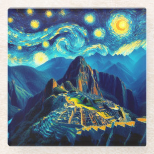 Starry Night Machu Picchu Peru Glass Coaster