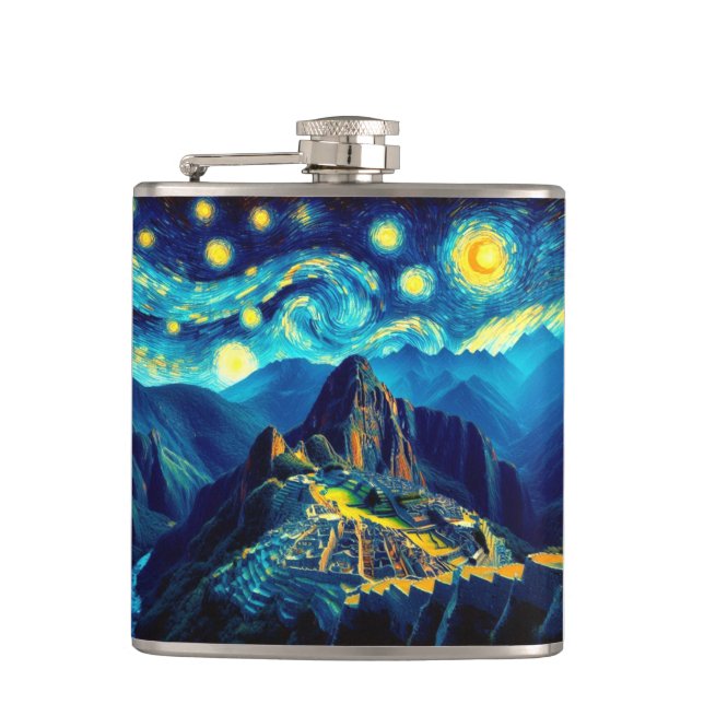 Starry Night Machu Picchu Peru Hip Flask (Front)