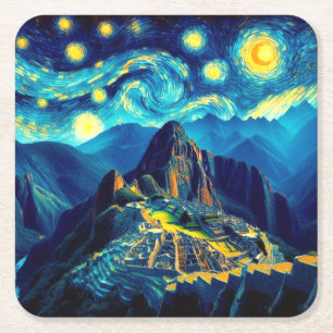 Starry Night Machu Picchu Peru Square Paper Coaster
