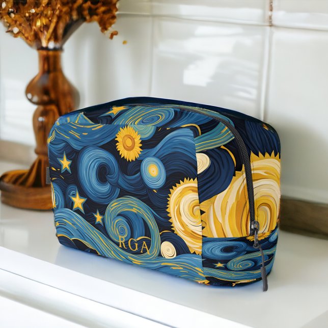 Starry Night Meets Sunflowers Van Gogh Mashup Dopp Kit (Starry Night Meets Sunflowers Van Gogh Mashup Dopp Kit bags from Ricaso. Add monogram initials)