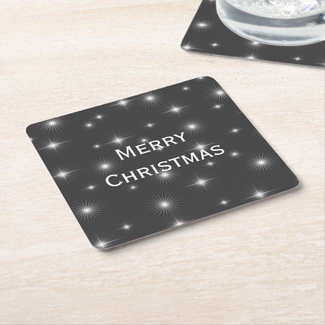 Starry Night Merry Christmas Square Paper Coaster (Angled)
