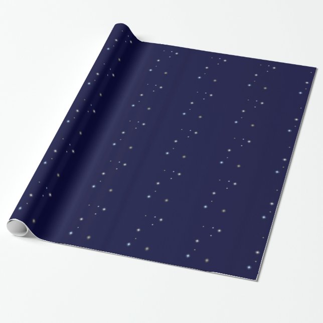 Starry night midnight blue sparkly wrapping paper (Unrolled)
