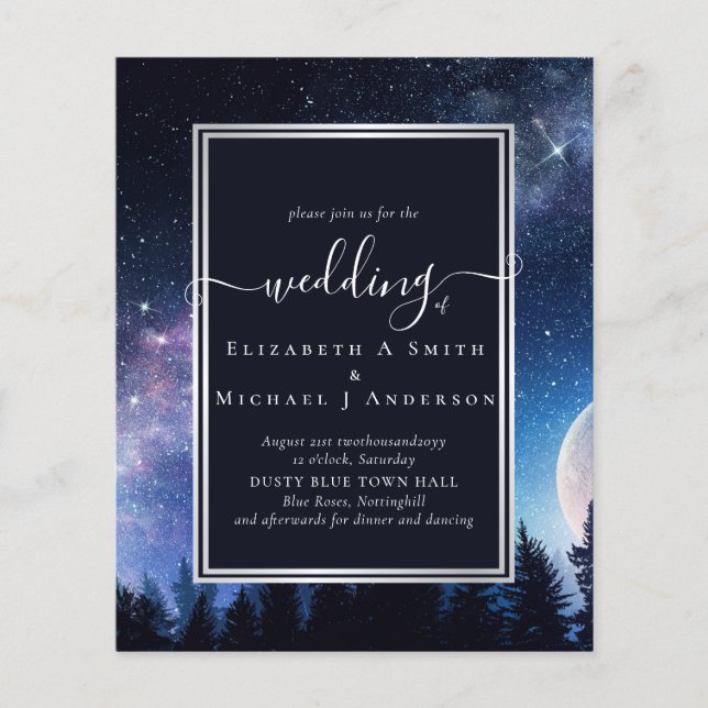 Starry Night Midnight Stars Wedding Budget Flyer (Front)