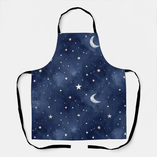 Starry Night Moon Constellations Pattern Apron (Front)