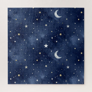 Starry Night Moon Constellations Pattern Jigsaw Puzzle