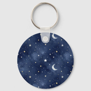 Starry Night Moon Constellations Pattern Key Ring