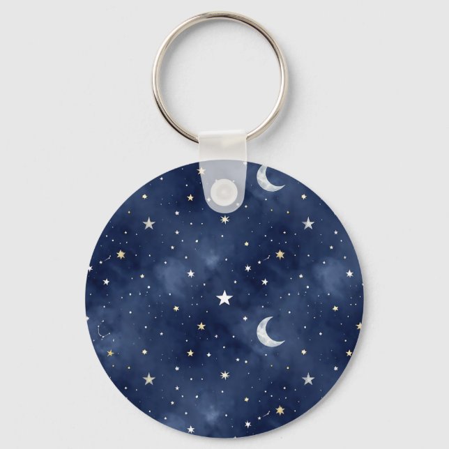 Starry Night Moon Constellations Pattern Key Ring (Front)