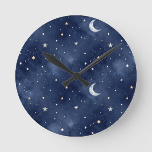 Starry Night Moon Constellations Pattern Round Clock