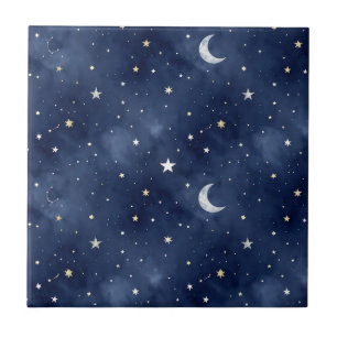 Starry Night Moon Constellations Pattern Tile