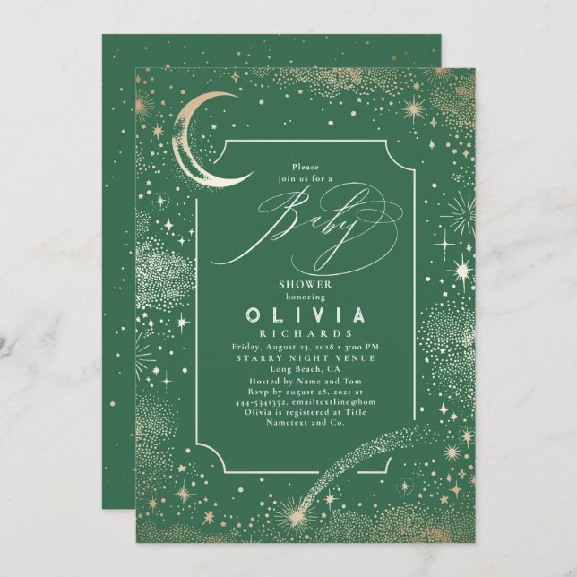 Starry Night Moon Mystical Celestial Baby Shower Invitation (Front/Back)