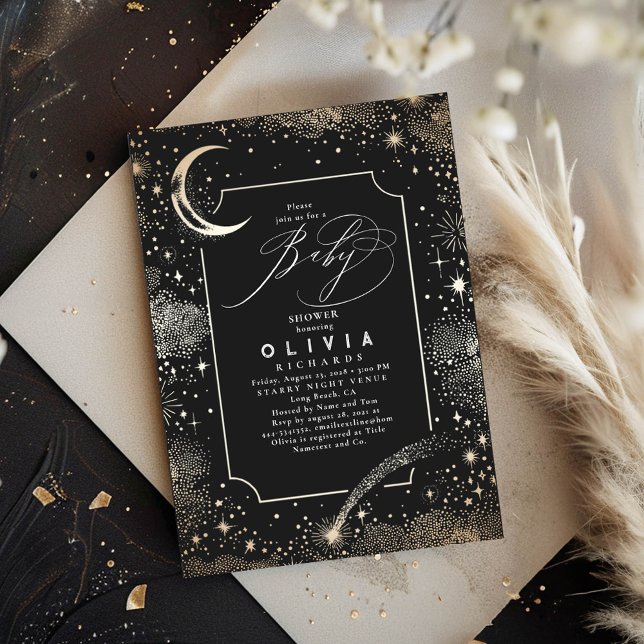 Starry Night Moon Mystical Celestial Baby Shower Invitation (Starry Night Black Baby Shower Invitations)